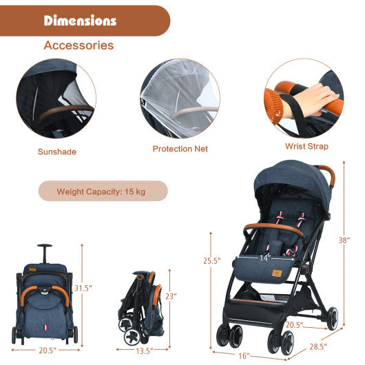 Lightweight Aluminium Frame Baby Stroller with Net-Blue