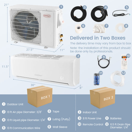 12000 BTU 21 SEER2 208-230V Ductless Mini Split Air Conditioner with Heater Pump