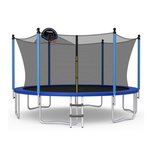 Outdoor Recreational Trampoline with Ladder and Enclosure Net-12 ft