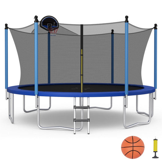 Outdoor Recreational Trampoline with Ladder and Enclosure Net-12 ft