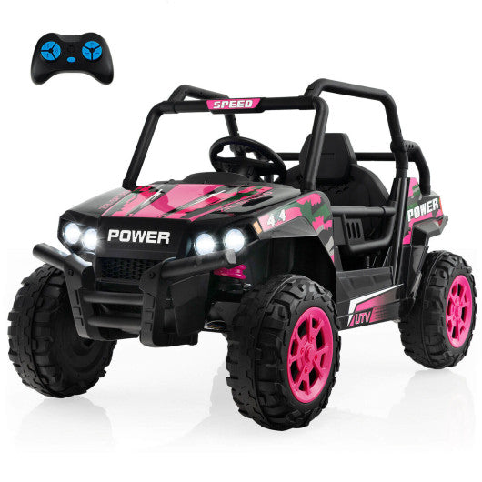 12V Kids UTV Ride on Car with 2.4G Remote Control Music and LED Lights-Pink