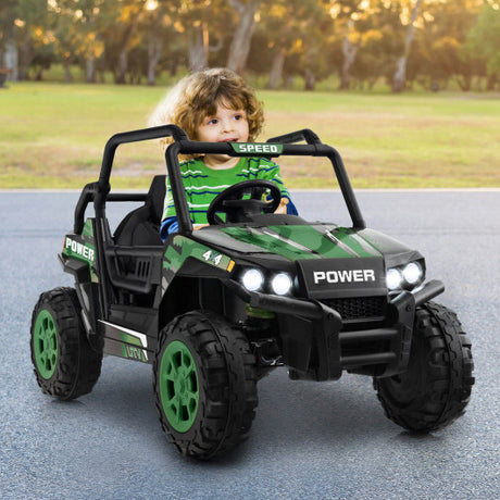 12V Kids UTV Ride on Car with 2.4G Remote Control Music and LED Lights-Green