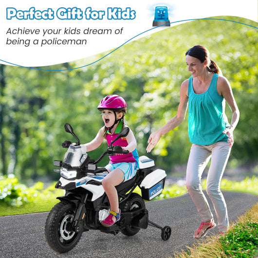 12V BMW Kids Ride On Police Motorcycle with Light and Music-White