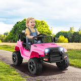 12V Kids Ride On Truck with Remote Control and Headlights-Pink