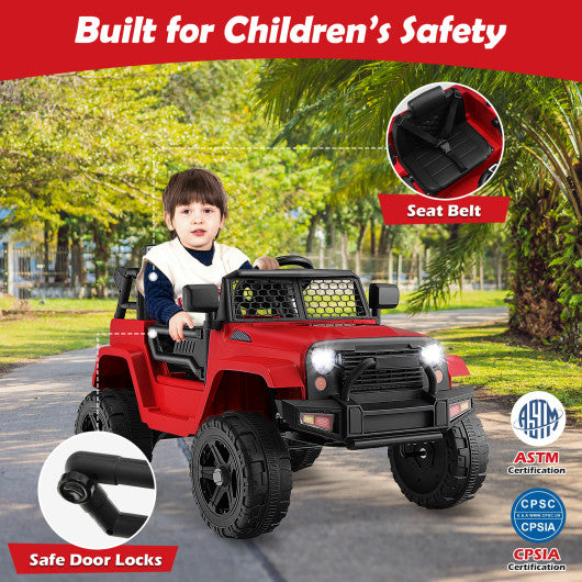 12V Kids Ride On Truck with Remote Control and Headlights-Red