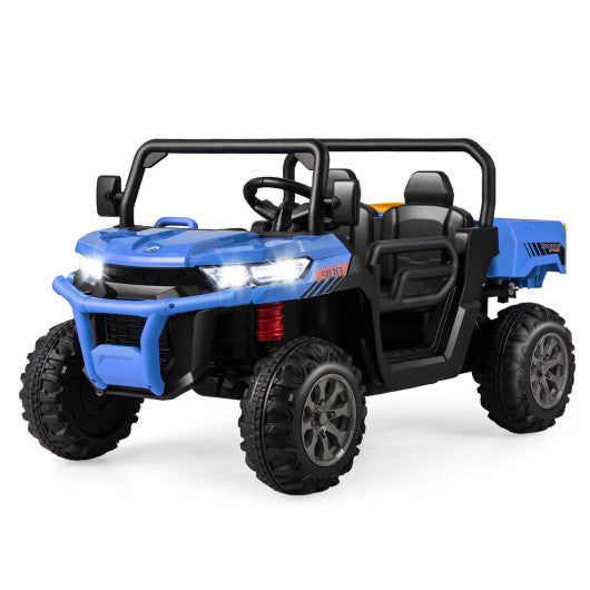 2-Seater Kids Ride On Dump Truck with Dump Bed and Shovel-Blue