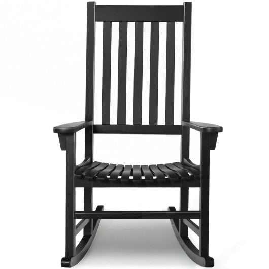 Indoor Outdoor Wooden High Back Rocking Chair-Black