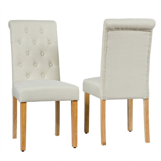 2 Pieces Tufted Dining Chair Set with Adjustable Anti-Slip Foot Pads-Beige