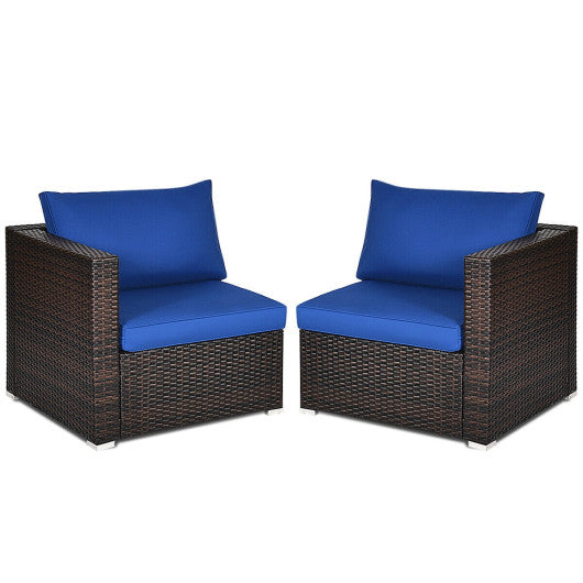 2PCS Patio Rattan Sectional Conversation Sofa Set-Navy