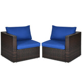 2PCS Patio Rattan Sectional Conversation Sofa Set-Navy