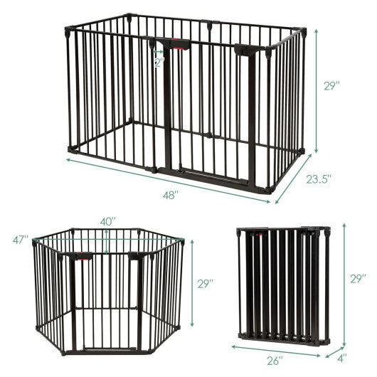 6 Panel Wall-mount Adjustable Baby Safe Metal  Fence Barrier-Black