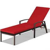 2 Pieces Patio Rattan Adjustable Back Lounge Chair with Armrest and Removable Cushions-Red