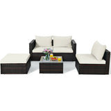 5 Pieces Patio Rattan Furniture Set with Coffee Table-Off White