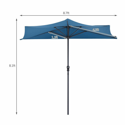 9Ft Patio Bistro Half Round Umbrella -Blue