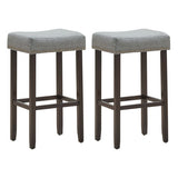 Set of 2 Nailhead Saddle Bar Stools 29 Inch Height-Gray