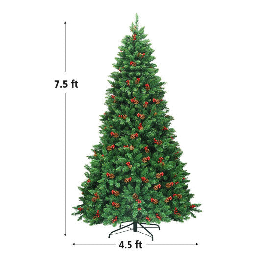 7.5 Feet Pre-lit Hinged Christmas Tree with 550 LED Lights and Sturdy Metal Stand