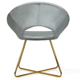 Modern Accent Velvet Dining Arm Chair with Golden Metal Legs and Soft Cushion-Gray