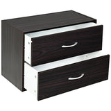 2-Drawer Stackable Horizontal Storage Cabinet Dresser Chest with Handles-Espresso