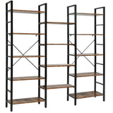Vintage Triple Wide 5-Tier Bookcase Large Bookshelf Display Storage Shelf-Brown