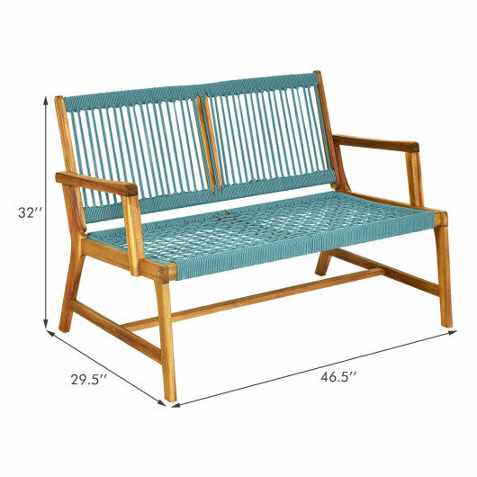 2-Person Acacia Wood Yard Bench for Balcony and Patio-Turquoise