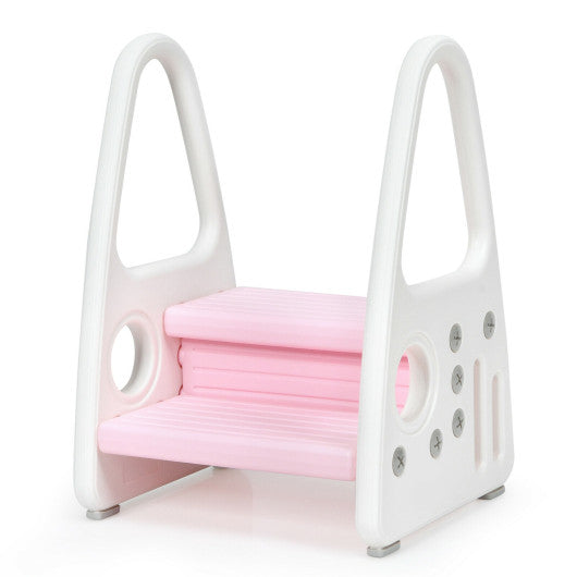 Kids Step Stool Learning Helper with Armrest for Kitchen Toilet Potty Training-Pink