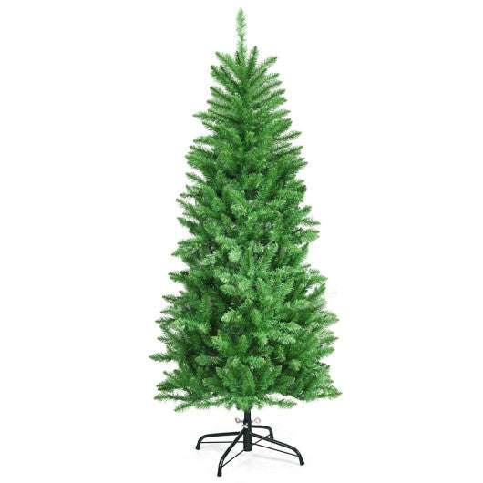 5 Feet PVC Hinged Pre-lit Artificial Fir Pencil Christmas Tree with 150 Warm White UL-listed Lights-5 ft