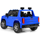 12V 2-Seater Licensed GMC Kids Ride On Truck RC Electric Car with Storage Box-Blue