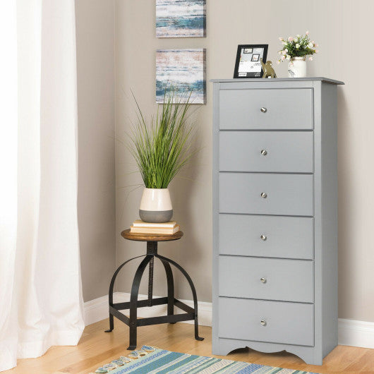 6 Drawers Chest Dresser Clothes Storage Bedroom Furniture Cabinet-Gray