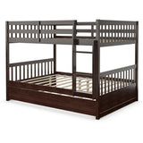 Full over Full Bunk Bed Platform Wood Bed with Ladder-Brown