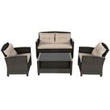 4 Pieces Outdoor Rattan Furniture Set with Glass Table