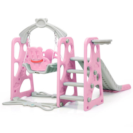 3 in 1 Toddler Climber and Swing Set Slide Playset-Pink