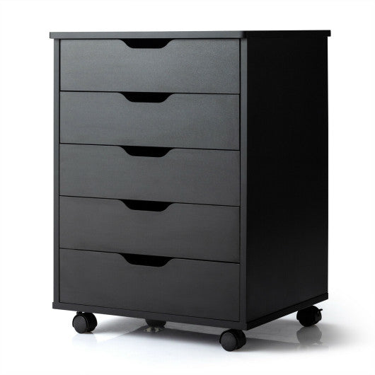 5 Drawer Mobile Lateral Filing Storage Home Office Floor Cabinet with Wheels-Black