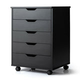 5 Drawer Mobile Lateral Filing Storage Home Office Floor Cabinet with Wheels-Black