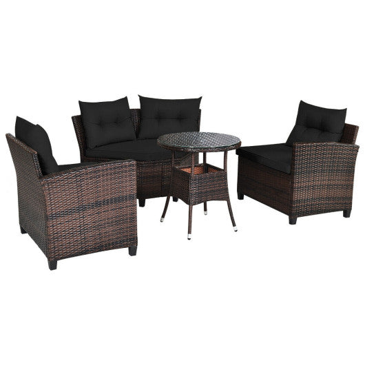 4 Pieces Outdoor Cushioned Rattan Furniture Set-Black