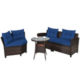 4 Pieces Outdoor Cushioned Rattan Furniture Set-Navy