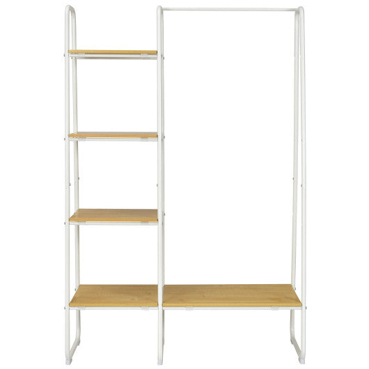 Clothes Rack Free Standing Storage Tower with Hanging Bar-Natural