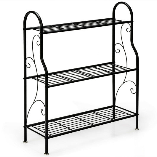 3-Tier Scrollwork Designed Metal Plant Stand-Black