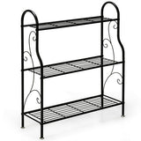 3-Tier Scrollwork Designed Metal Plant Stand-Black