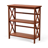 3-Tier Wooden Multi-Functional X-Design Etagere Storage Bookshelf-Natural