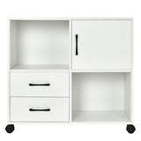 Mobile File Cabinet with Lateral Printer Stand and Storage Shelves -White