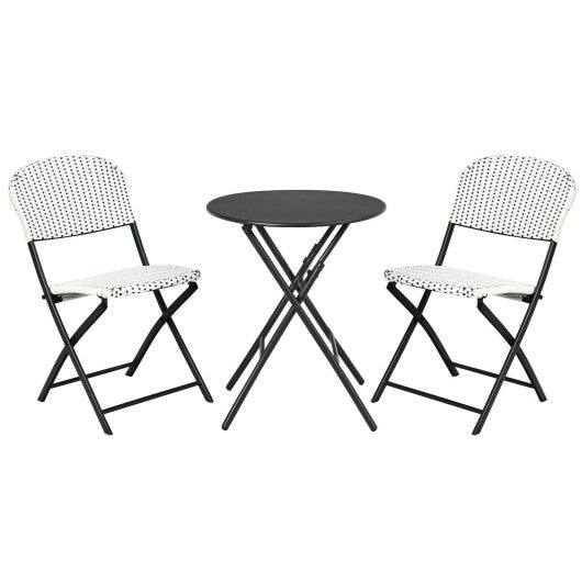 3 Pieces Patio Rattan Bistro Set with Round Dining Table and 2 Chairs