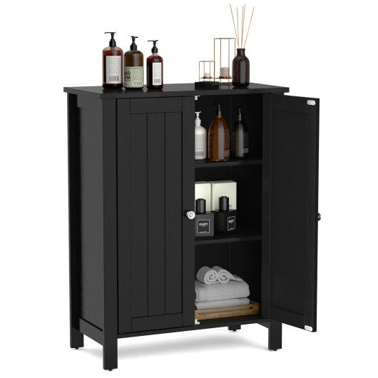 2-Door Bathroom Floor Storage Cabinet Space Saver Organizer-Black