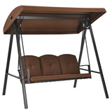 Outdoor 3-Seat Porch Swing with Adjust Canopy and Cushions-Coffee