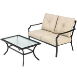 2 Pieces Patio Outdoor Cushioned  Sofa Bench with Coffee Table-Beige