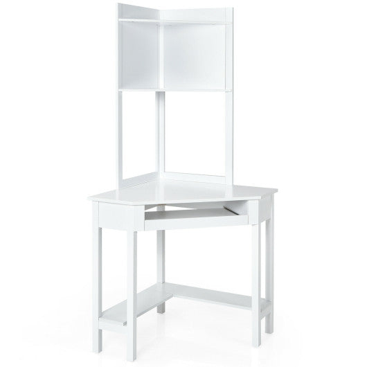 Corner Computer Desk with Hutch and Storage Shelves-White