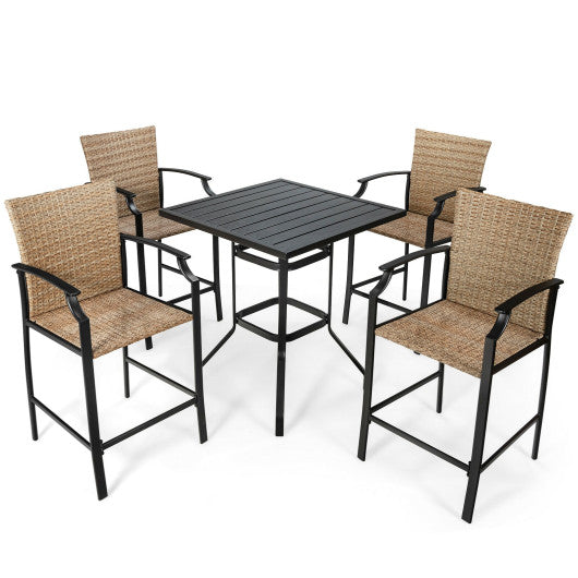 5 Pieces Outdoor Rattan Bistro Bar Stool Table Set with Cushions