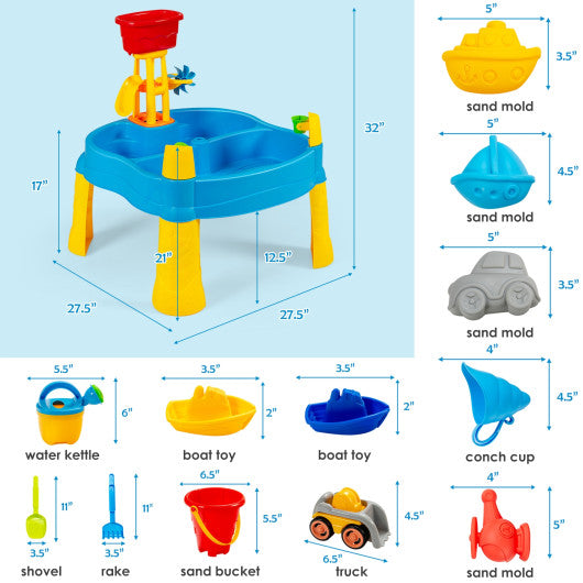 Kids Sand and Water Table for Toddlers with Umbrella and 18 Pieces Accessory Set
