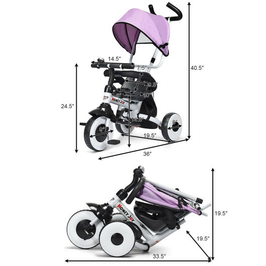 4-in-1 Kids Baby Stroller Tricycle Detachable Learning Toy Bike-Pink