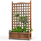 Solid Free Standing Wood Planter Box with Trellis for Garden