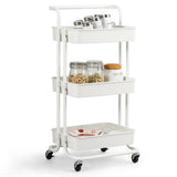 3-Tier Utility Cart Storage Rolling Cart with Casters-White